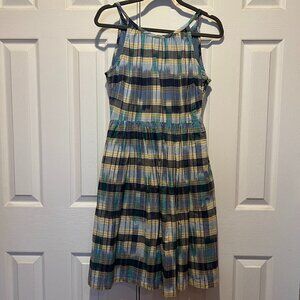 Lands’ End Canvas Womens Dress Size 0 Blue Sleeveless Sundress Madras Plaid